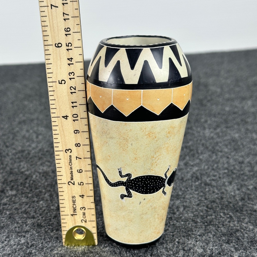 Southwestern Hand Painted Gecko Ceramic Vase Set 2pc Tribal Geometric Pattern - Picture 9 of 14